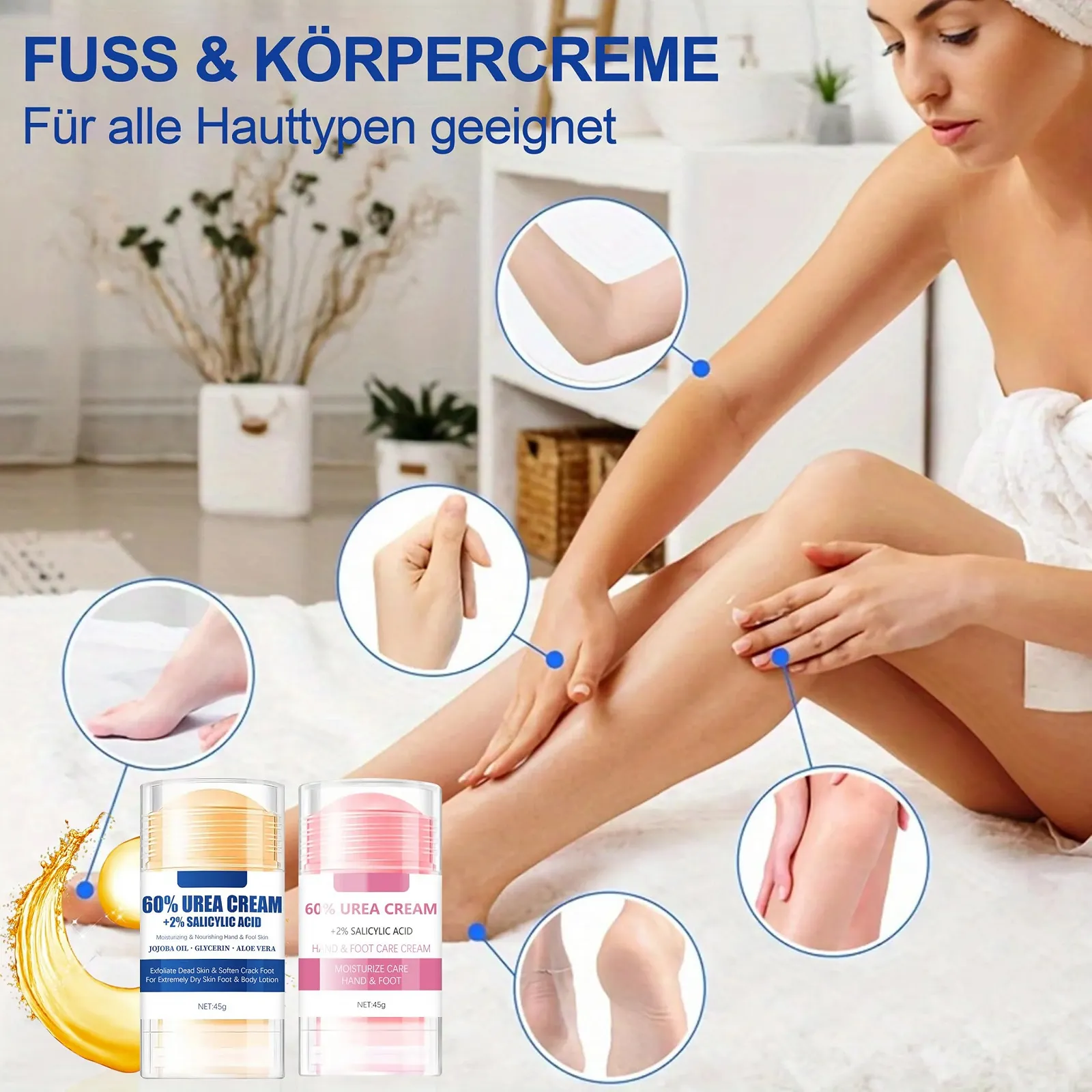 Крем-стик для ног увлажняющий против трещин Urea 60% Алоэ вера и персик 2 шт, фото №3