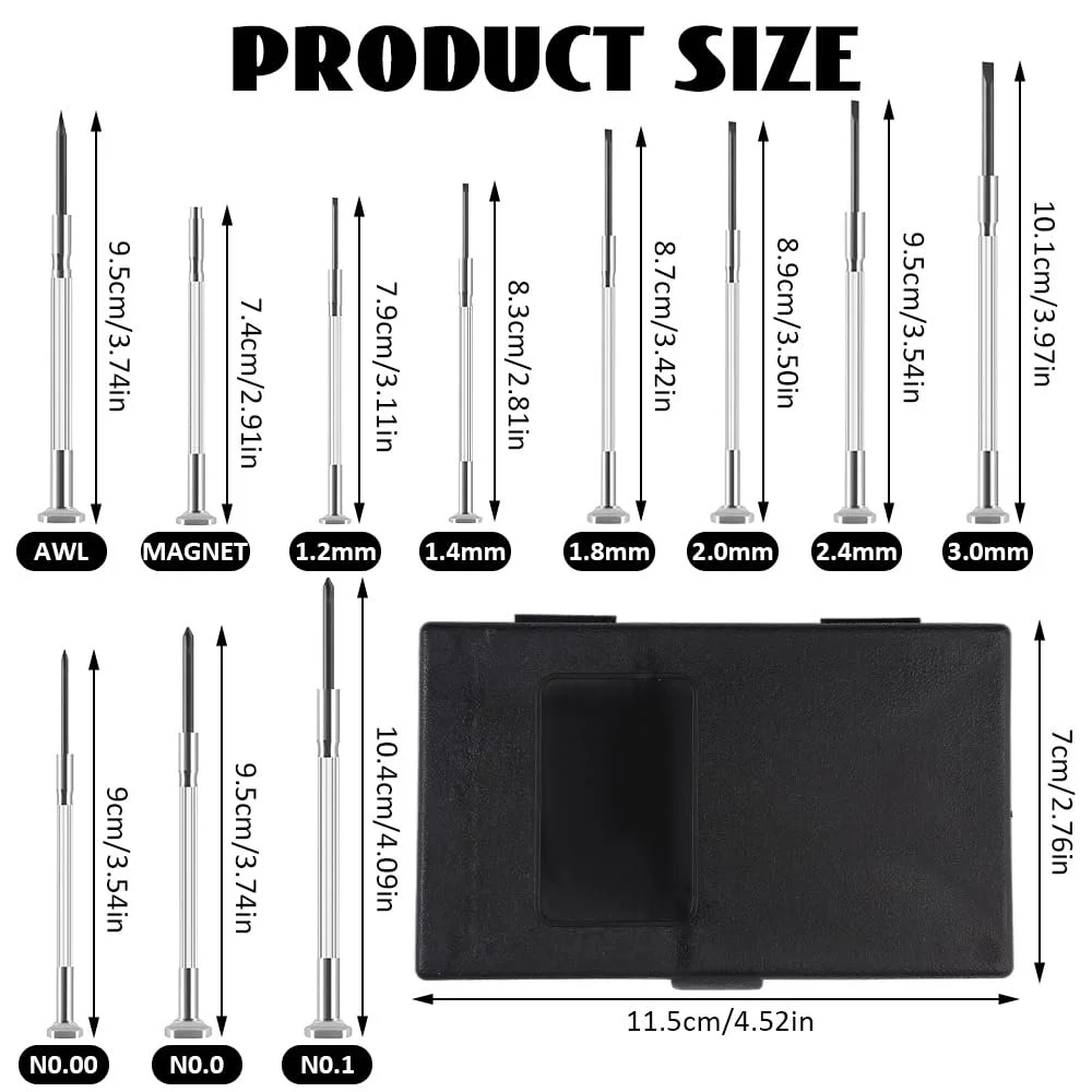 Набір прецизійних викруток 11 в 1 для ремонту окулярів та годинників магнітний, фото №2