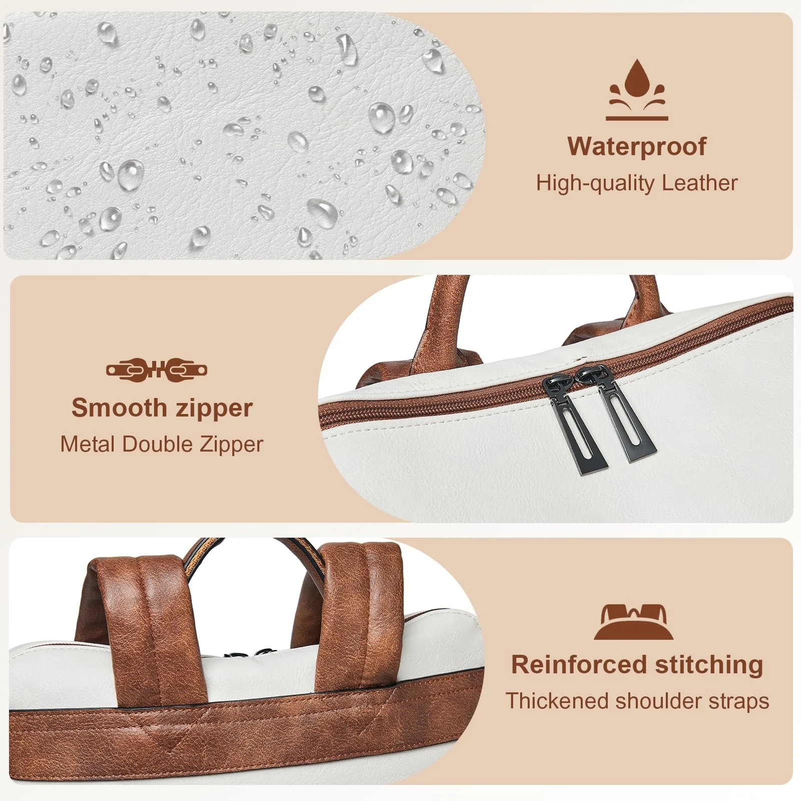 Рюкзак для ноутбука Shrrie 15.6 Inch Leather Carry On Water Resistant Beige with brown, фото №5 Рюкзак для ноутбука Shrrie 15.6 Inch Leather Carry On Water Resistant Beige with brown, фото №5