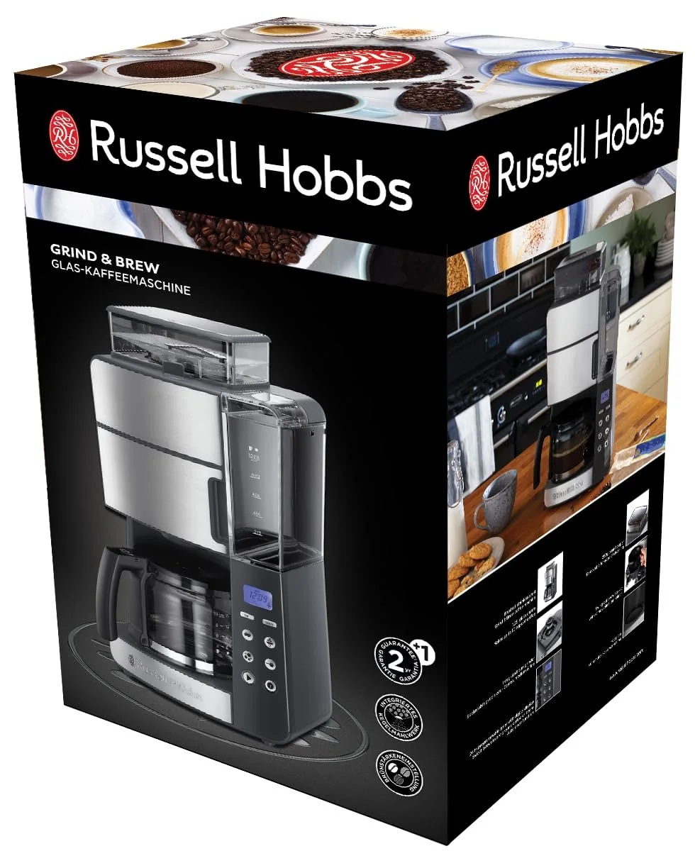 Кавоварка з кавомолкою Russell Hobbs Grind & Brew 25610-56, скляний глечик до 10 чашок, цифровий програмований таймер, 3 рівні помелу, 1000 Вт, сіра, фото №10