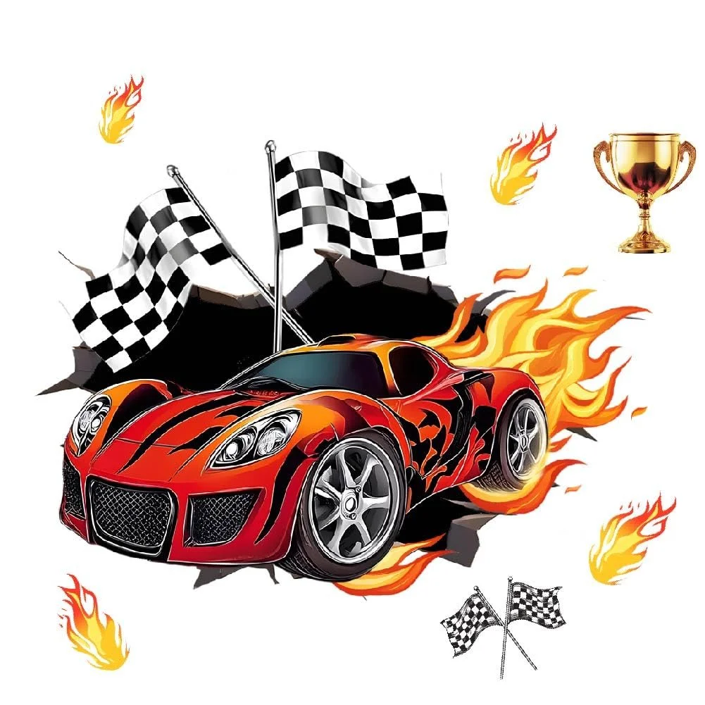 Наклейка на стіну SUPERDANT Hot Racing 3D вінілова Racing and Checked Flags, фото №3