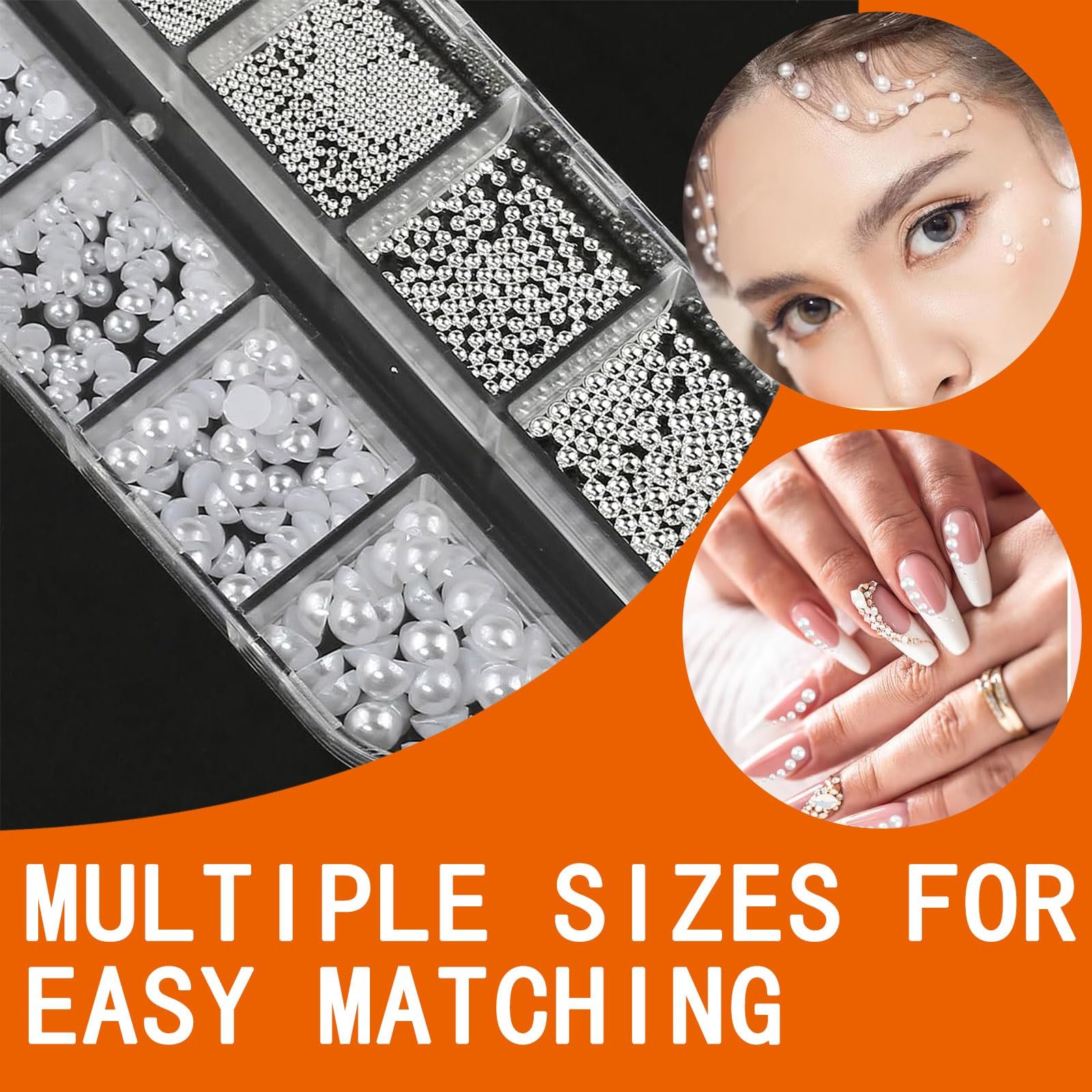 Стразы для ногтей Жемчуг Белые полукруглые шарики для ногтей, Маленькие бусины из нержавеющей стали, Икорные бусины, Белые плоские бусины для женщин, Акриловые украшения для дизайна ногтей, фото №3