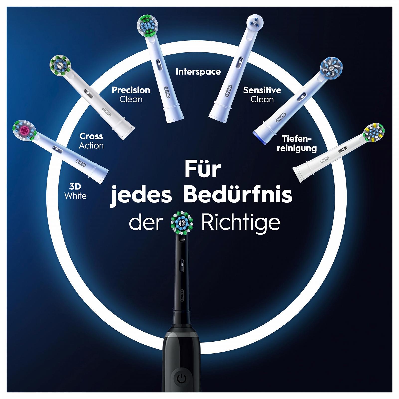 Електрична зубна щітка Oral-B Pro Series 3, 3 режими чищення, 360° контроль тиску, 2 змінні насадки, 1 дорожній футляр, чорний, фото №5