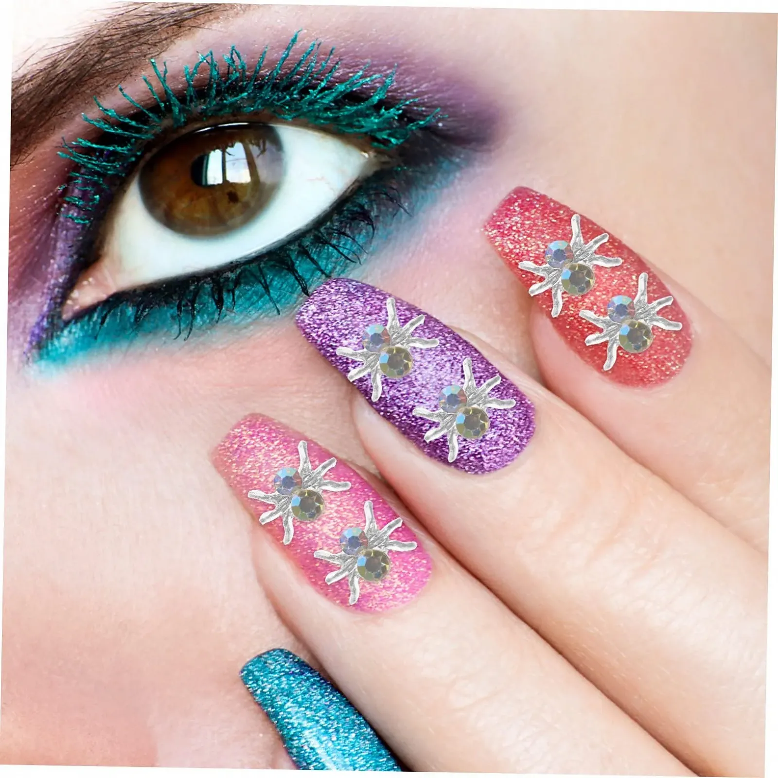 Украшение для ногтей Паук Healvian 500 шт. Мини Подвеска Паук Клоун Декор для ногтей на Хэллоуин Кристалл, фото №6