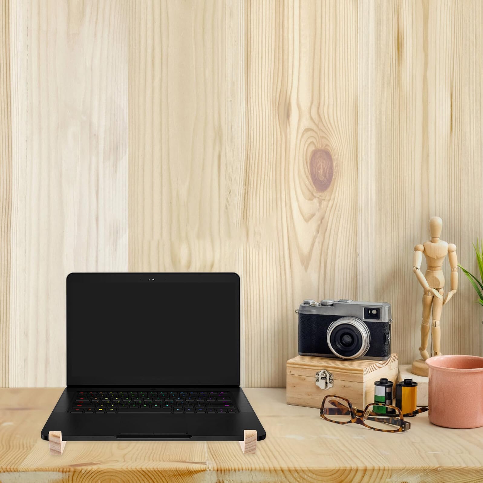 Подставка для ноутбука Деревянная OUNONA Регулируемая по высоте Эргономичная для стола Офиса Домашнего офиса Улучшает осанку Снимает напряжение с шеи и плеч Подходит для ноутбуков, фото №5