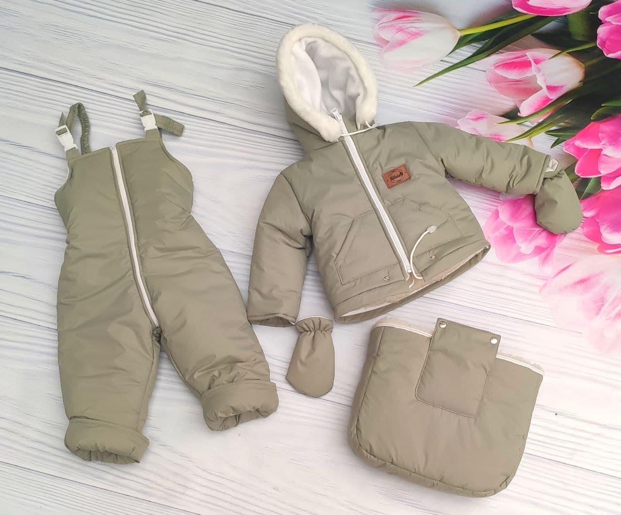 Дитячий зимовий комбінезон 3в1: конверт, куртка, штани оливкова (EL00010), фото №2