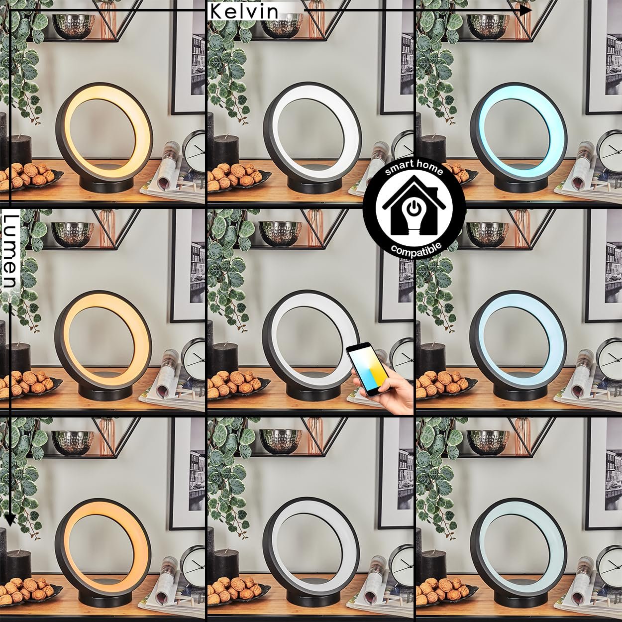 Світлодіодна настільна лампа HOFSTEIN Delor Smart Home RGB CCT метал/пластик Чорна/Біла, фото №4