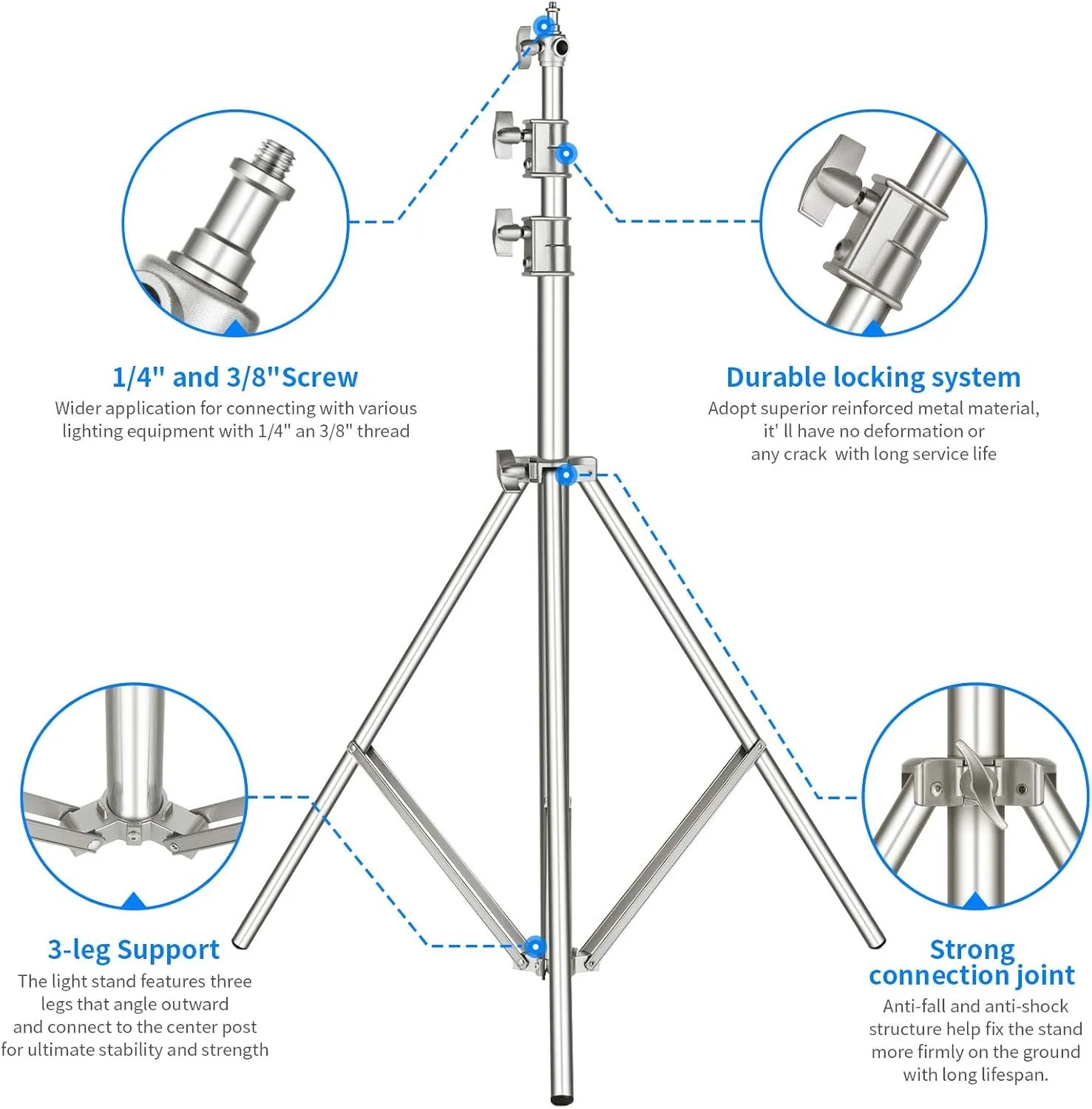 Штатив Neewer з нержавіючої сталі 118 дюймів/3 м Срібний, фото №3 Штатив Neewer з нержавіючої сталі 118 дюймів/3 м Срібний, фото №3