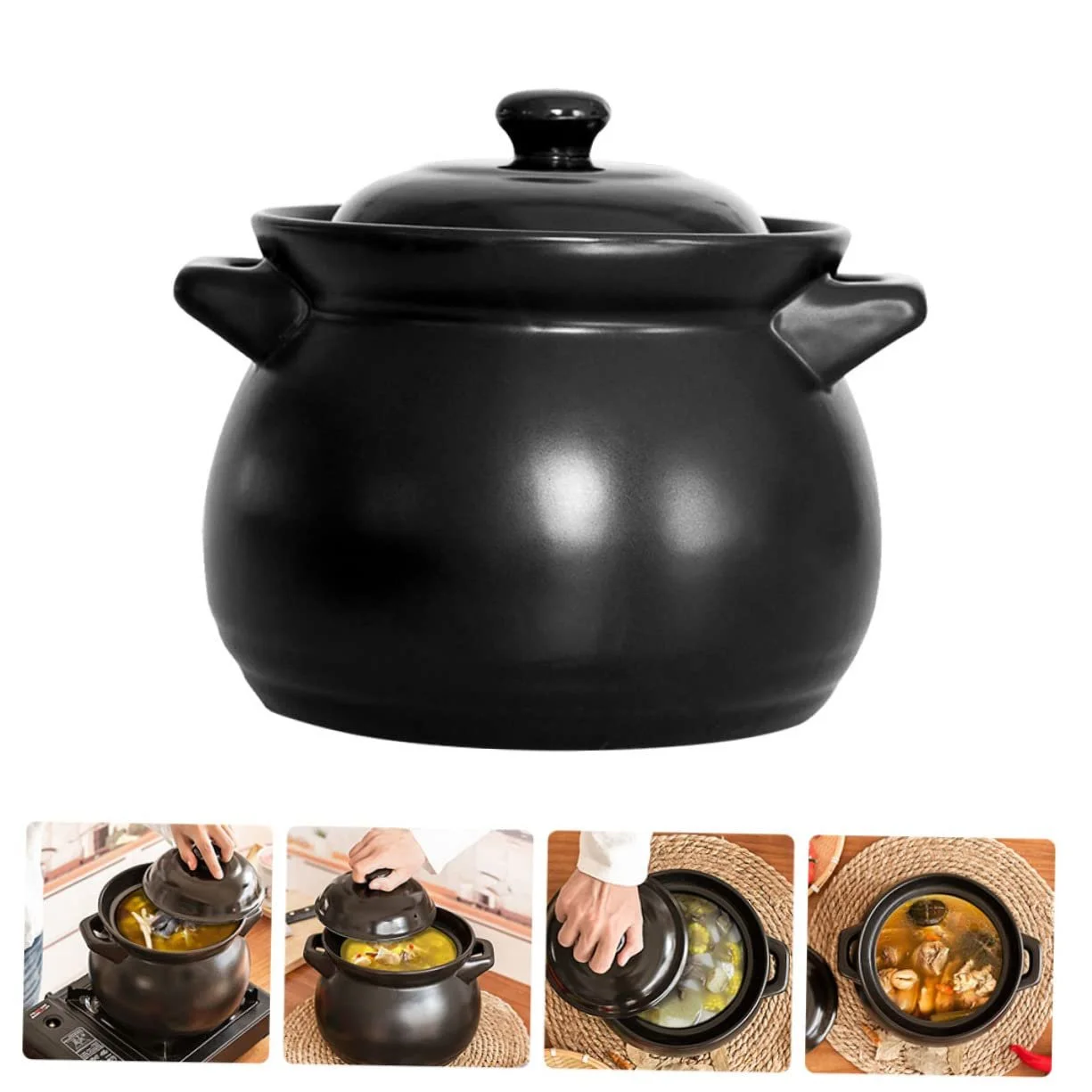 Горщик глиняний термостійкий 1.1 л з кришкою Чорний head head, фото №5 Горщик глиняний термостійкий 1.1 л з кришкою Чорний head head, фото №5