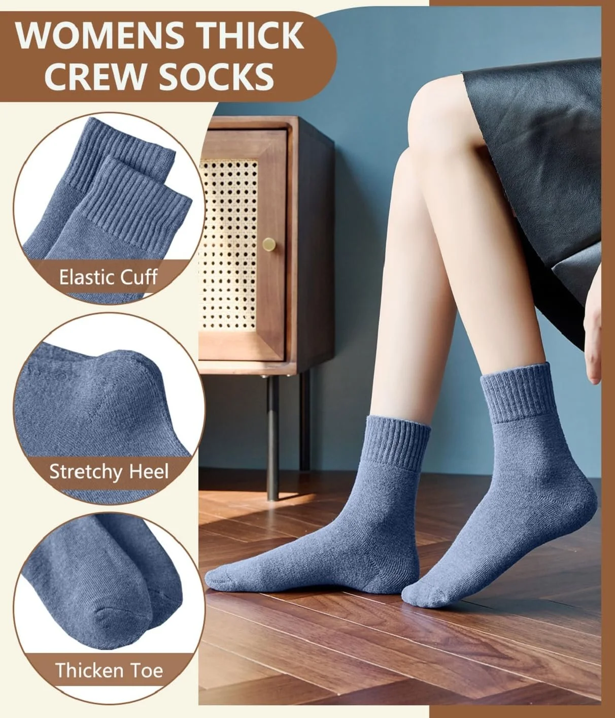 Теплые термоноски для женщин, набор 5 пар, фото №3