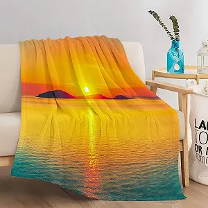 Покривало Halloween Флісова Помаранчевий Колір З принтом Захід сонця Узбережжя Острова 200 x 220 см synthetic.ua - Фото 1