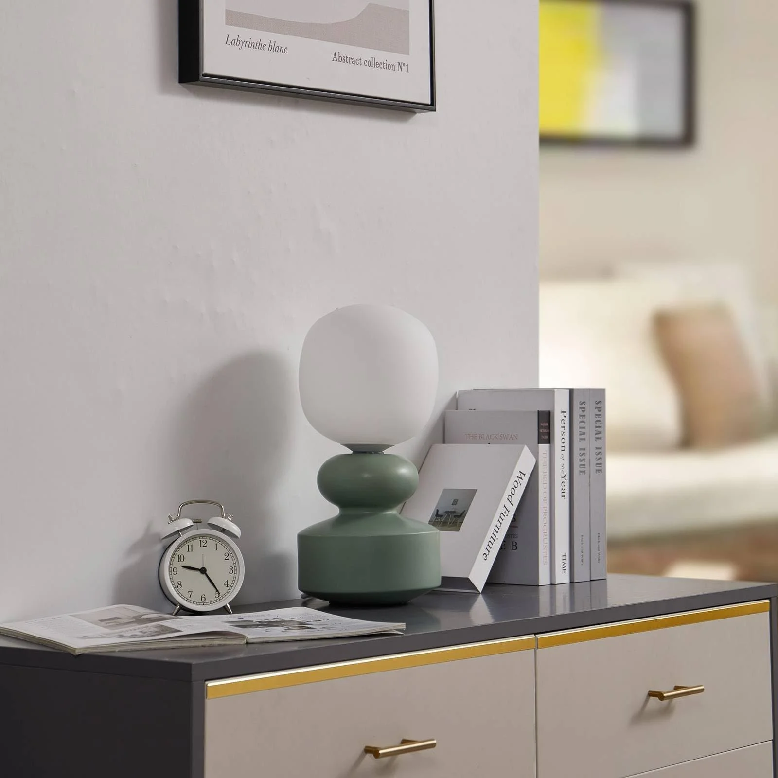 Настільна лампа Lucande Fidelo скандинавська зелена кераміка 1 лампочка E14, фото №4