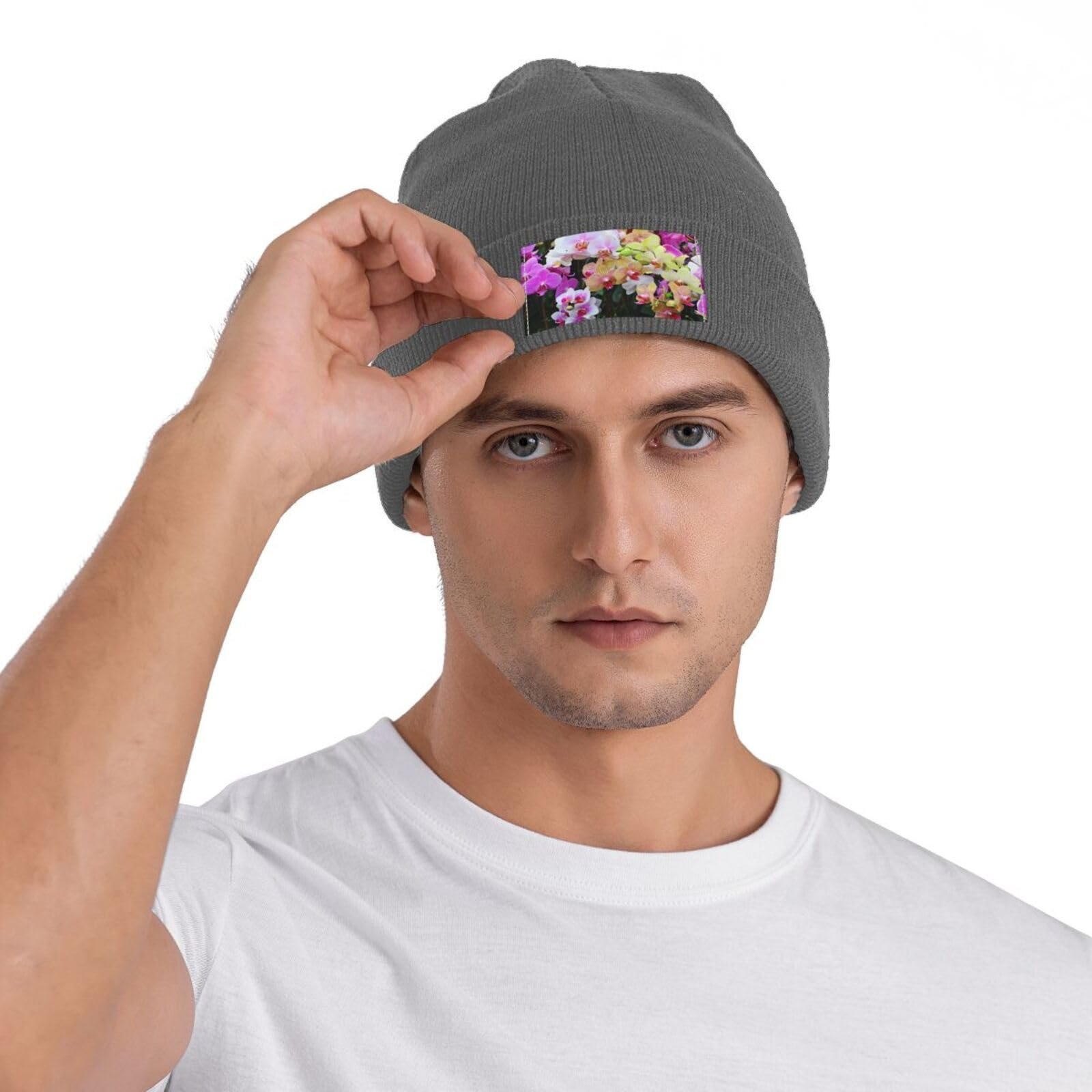 Вязаная шапка с принтом орхидей YYHHAOFA, черная, теплая, мягкая, фото №6