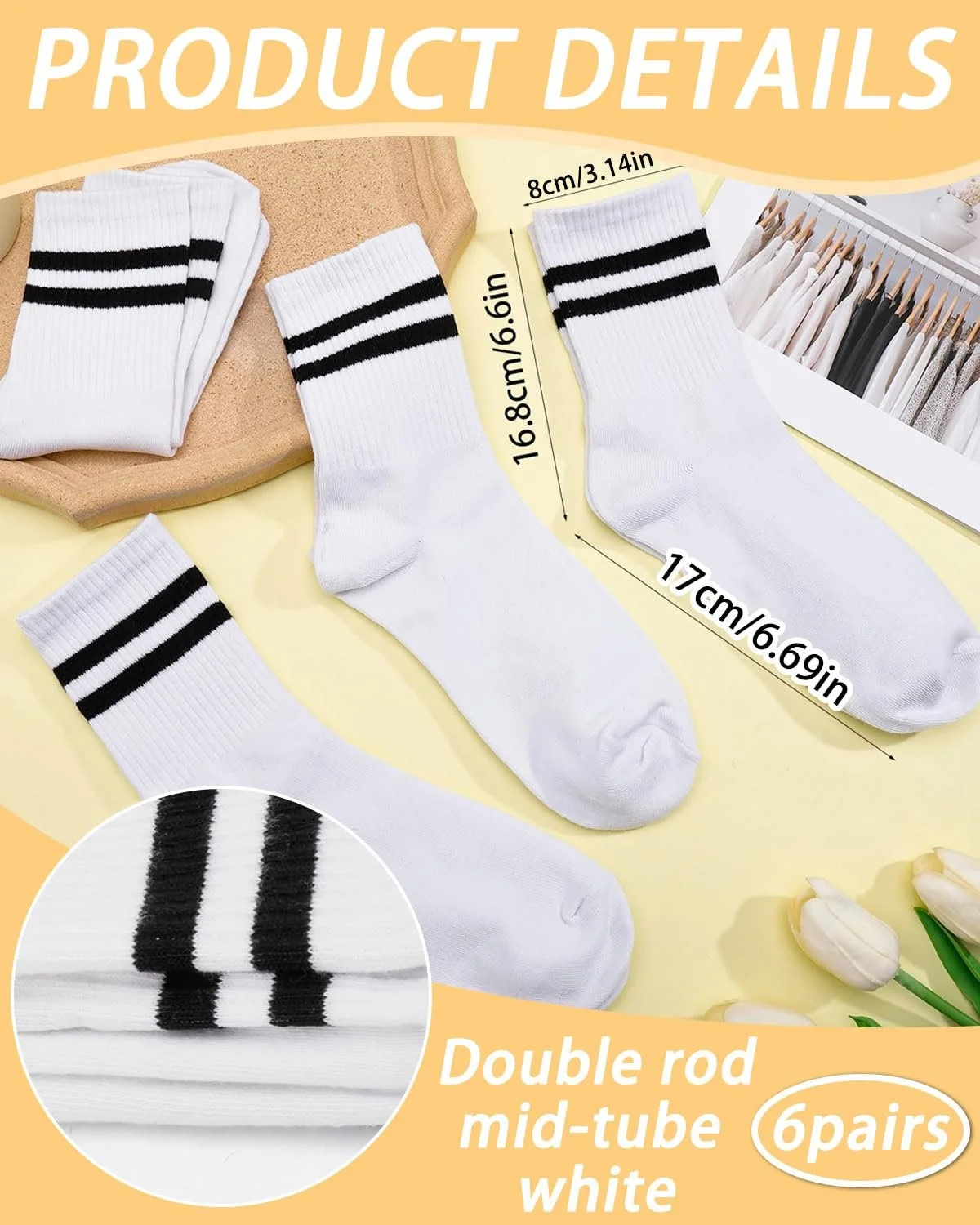 Спортивные носки Хлопковые в полоску 38-43 - 6 пар, фото №2