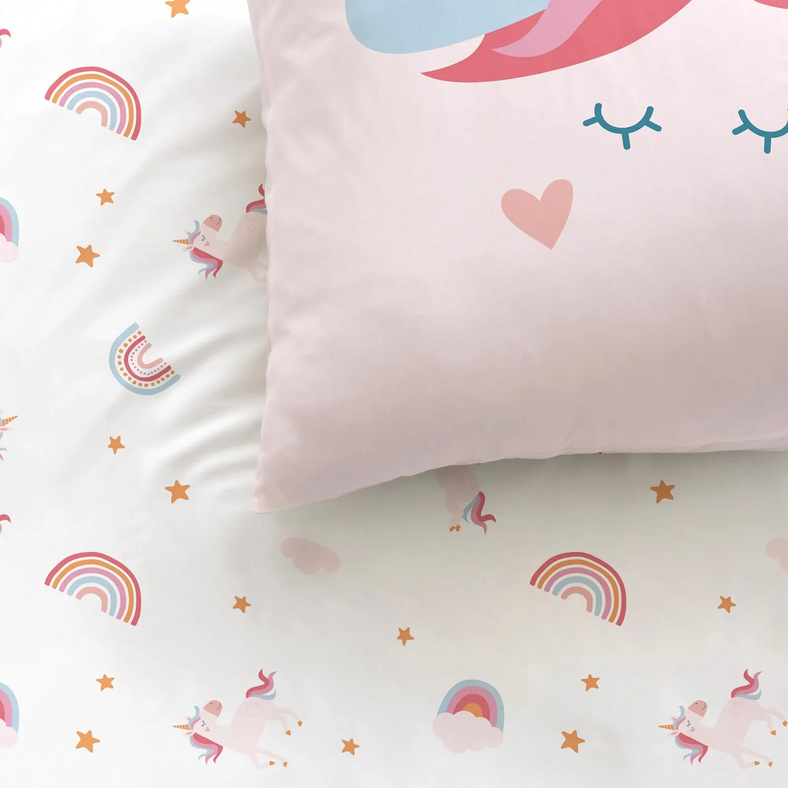 Детское постельное белье MTOnlinehandel Unicorn 135 x 200 см, Радужный Единорог Эмма, двусторонний мотив, наволочка 80 x 80 см + покрывало 135 x 200 см, 100% хлопок, фото №5