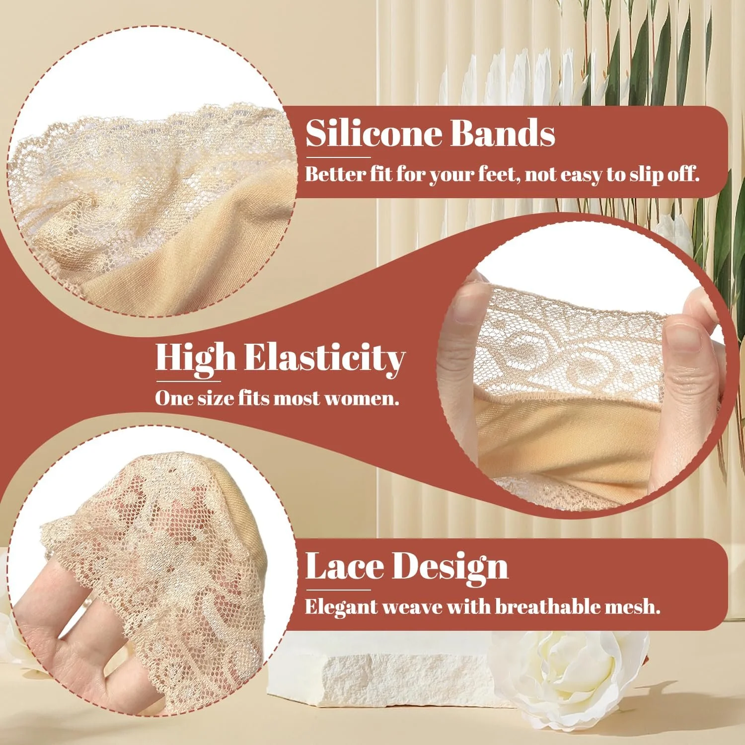 Жіночі шкарпетки-невидимки Мереживні 6 пар - Нековзні, фото №3