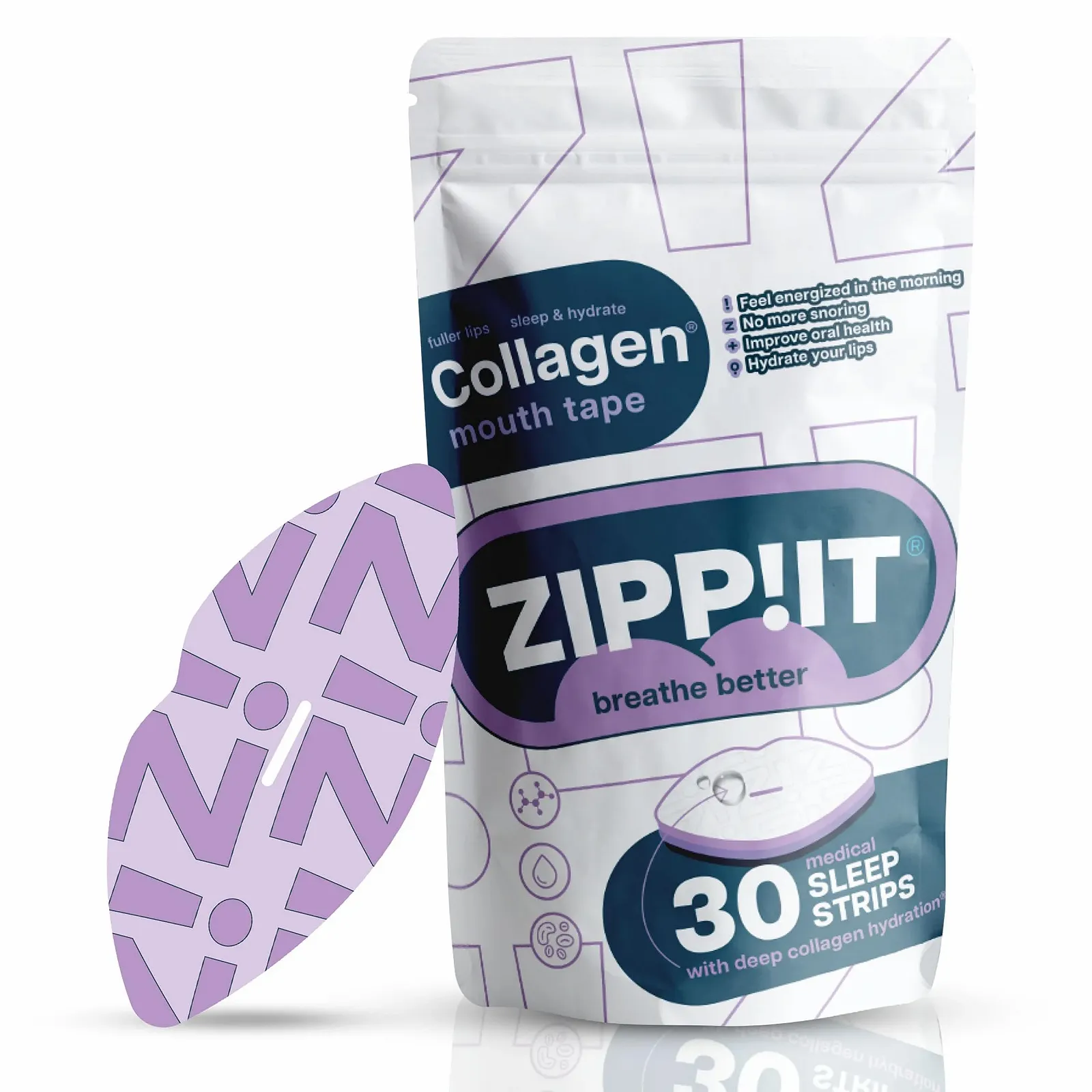 Пластирі для рота Zippit Collagen Sleep Pack 30 шт. проти хропіння та сухості в роті, фото №1