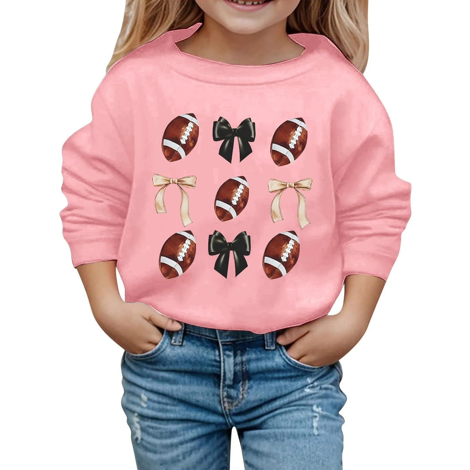 Лонгслив для девочки - Повседневный и модный детский свитшот с буквенным принтом, круглым вырезом и длинными рукавами, фото №1