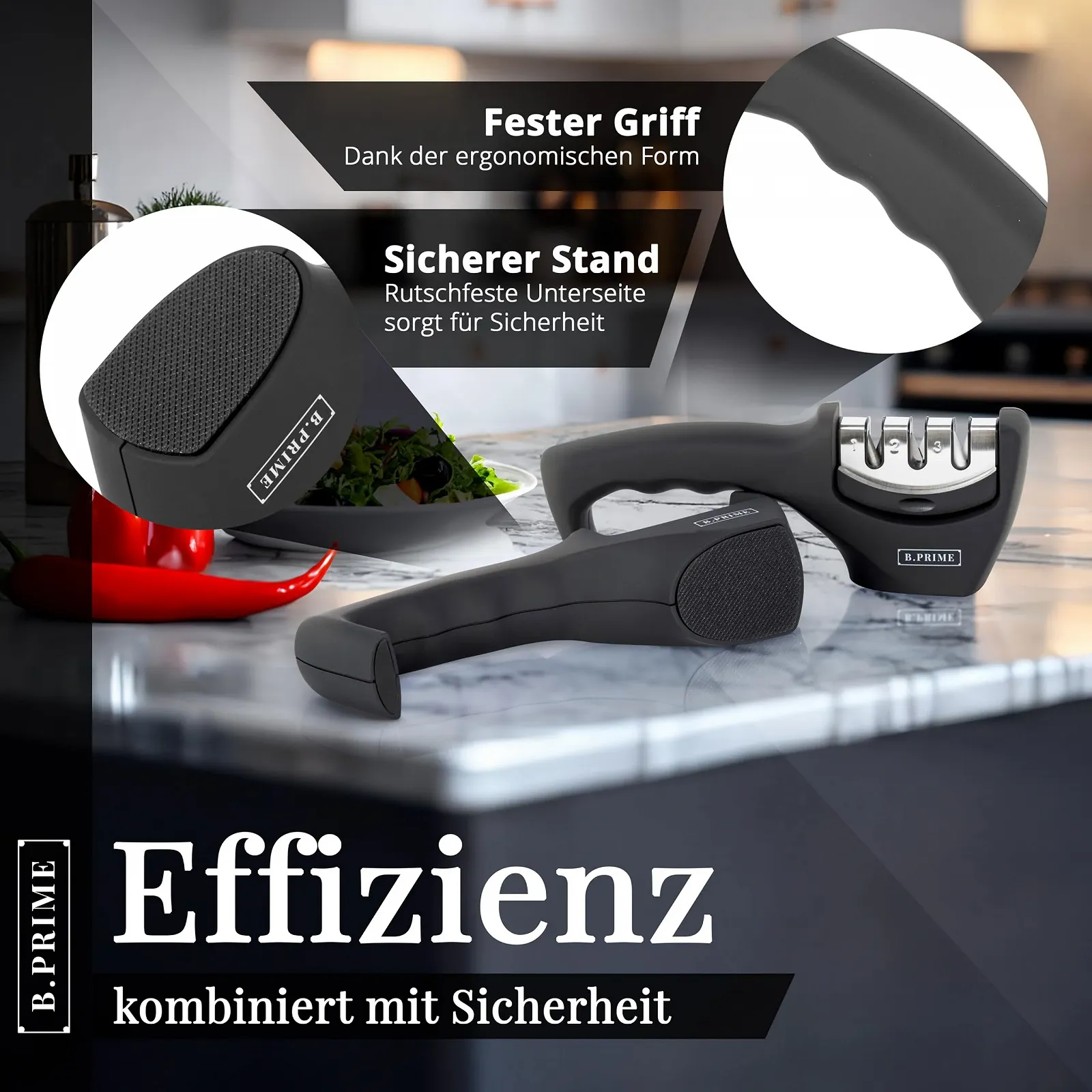 Точилка для ножів B.Prime Classic 3-етапна алмазна з вольфрамовою сталлю та керамікою, фото №6