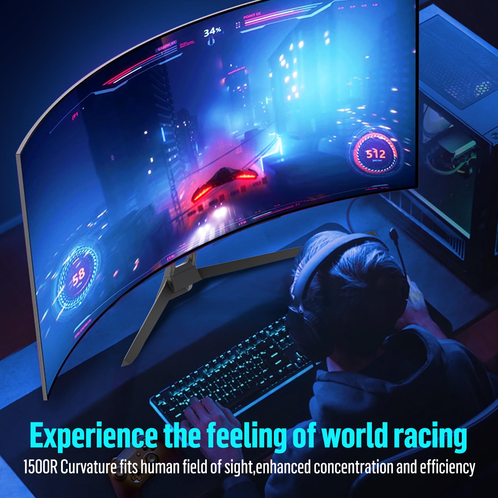 Монитор Gawfolk Gaming 34 дюйма UWQHD 3440x1440P 165 Гц 1500R VA HDMI VESA 75x75 мм, фото №6