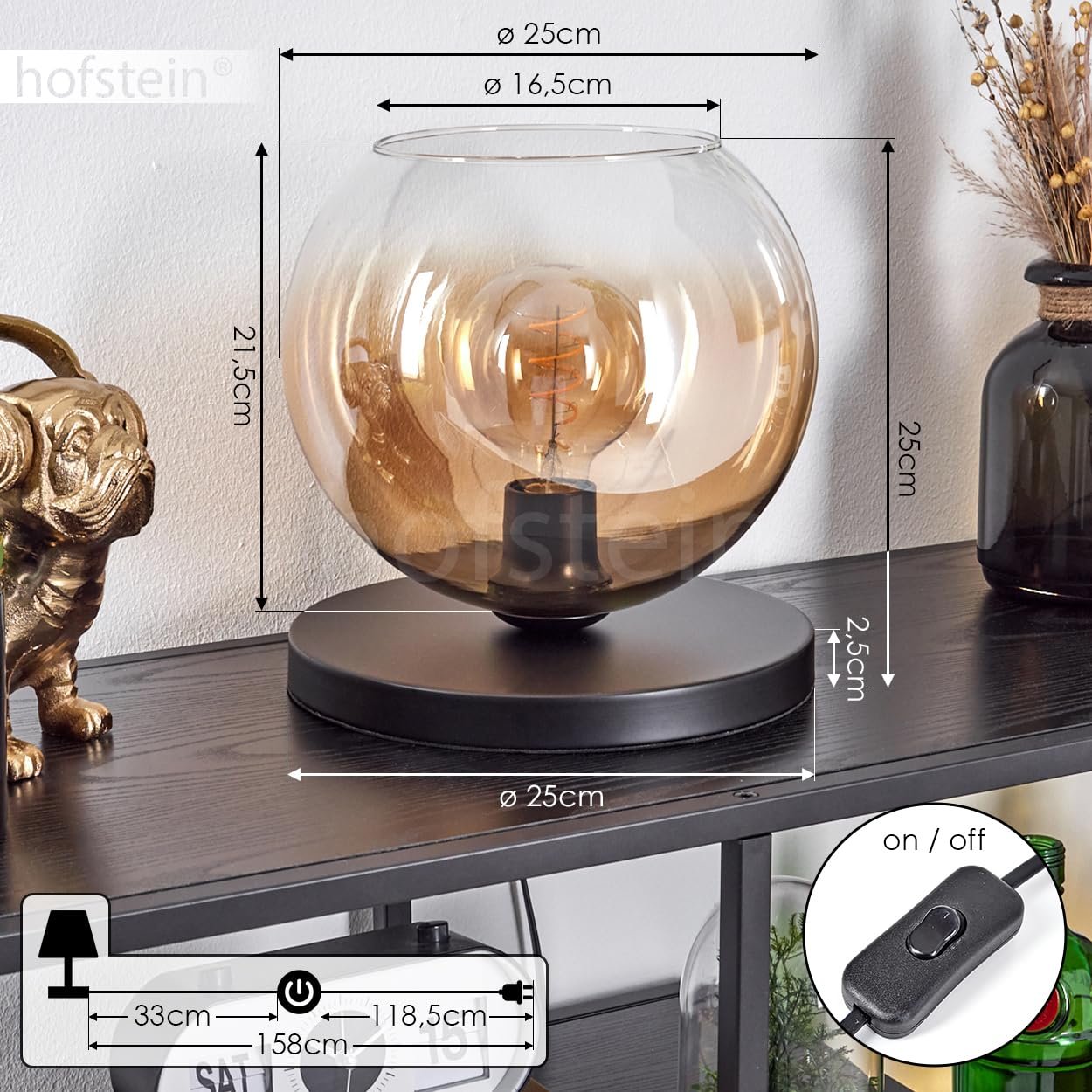 Настільна лампа Koyoto E27 Чорна/Прозора, фото №5