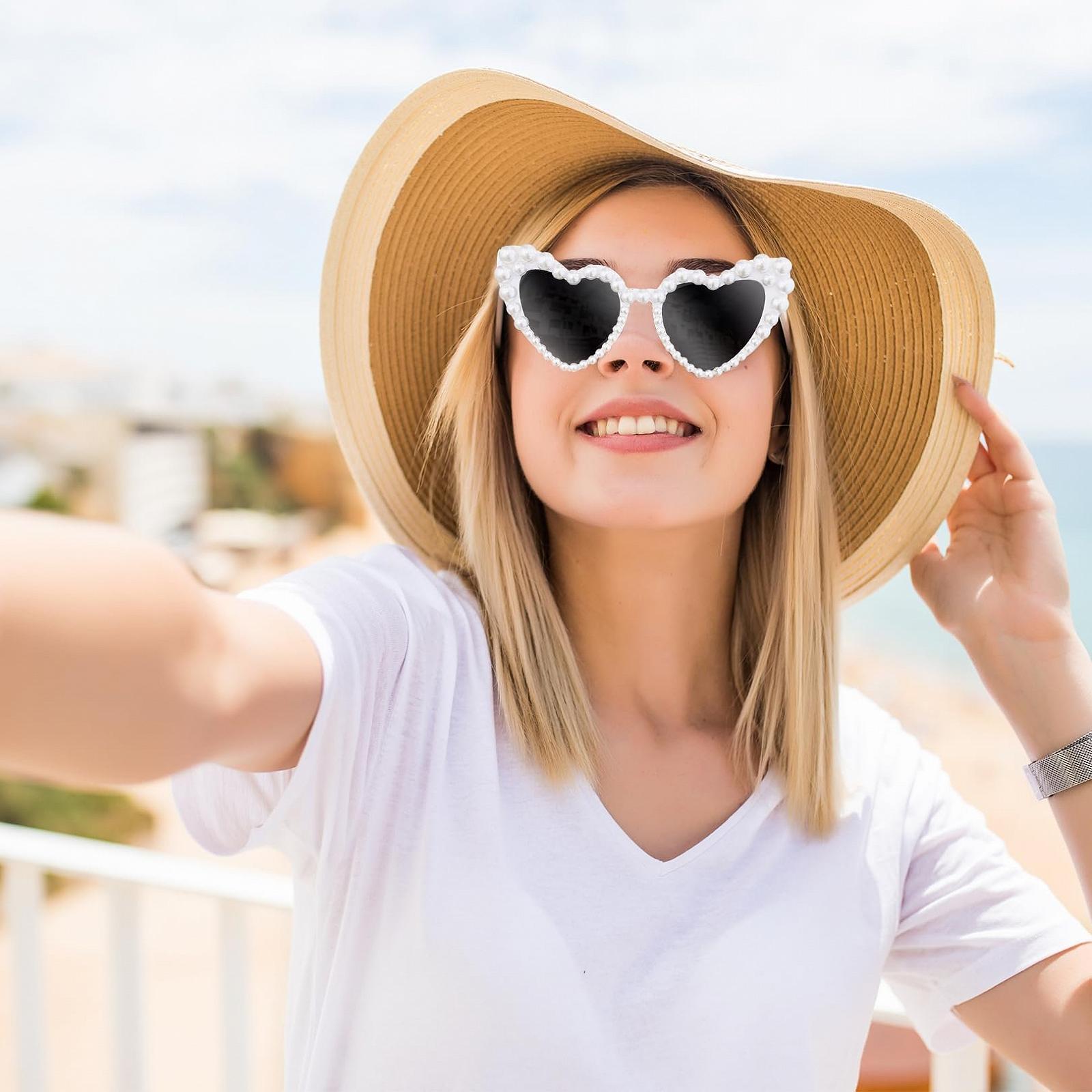 Слнцезащитные очки Сердце, Женские солнцезащитные очки в форме сердца, Свадебные аксессуары, Белые очки в форме сердца, Фестивальные солнцезащитные очки, Вечерние солнцезащитные очки, Жемчуг с Retro White, фото №4