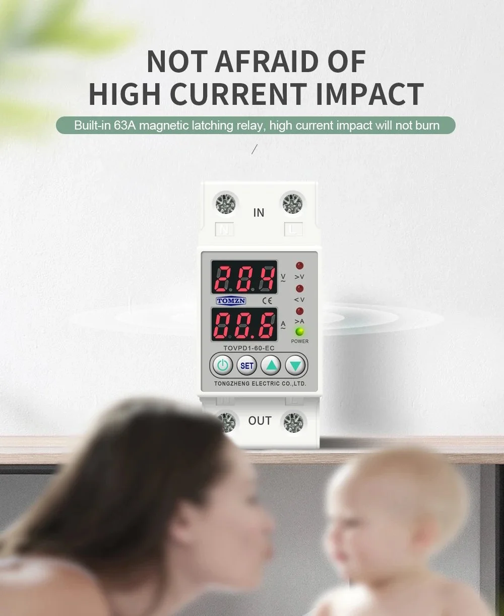 Реле контролю напруги Tomzn TOVPD1-60-EC 60A 220V з дисплеєм, фото №12