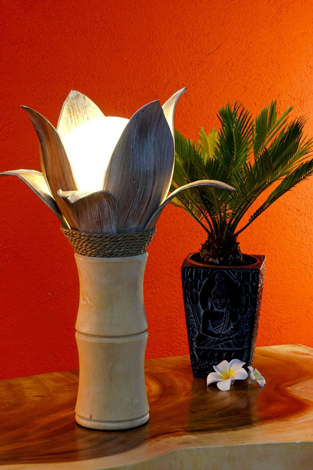 Настільна лампа LIHUE Бамбукова трубка 48 см Кокосовий абажур, фото №2