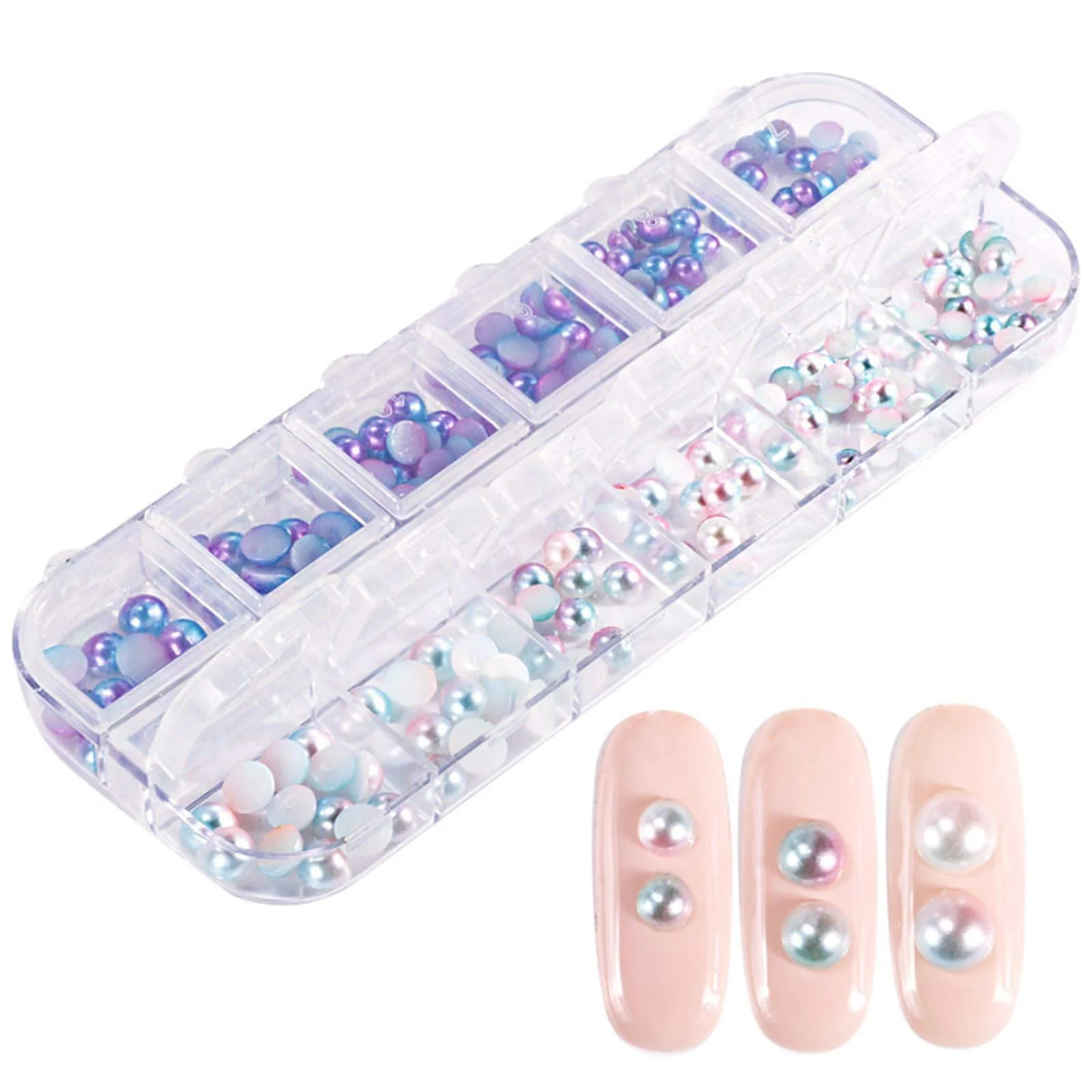 Жемчуг для ногтей Полукруглый Градиент цвета русалки 2 коробки, фото №2