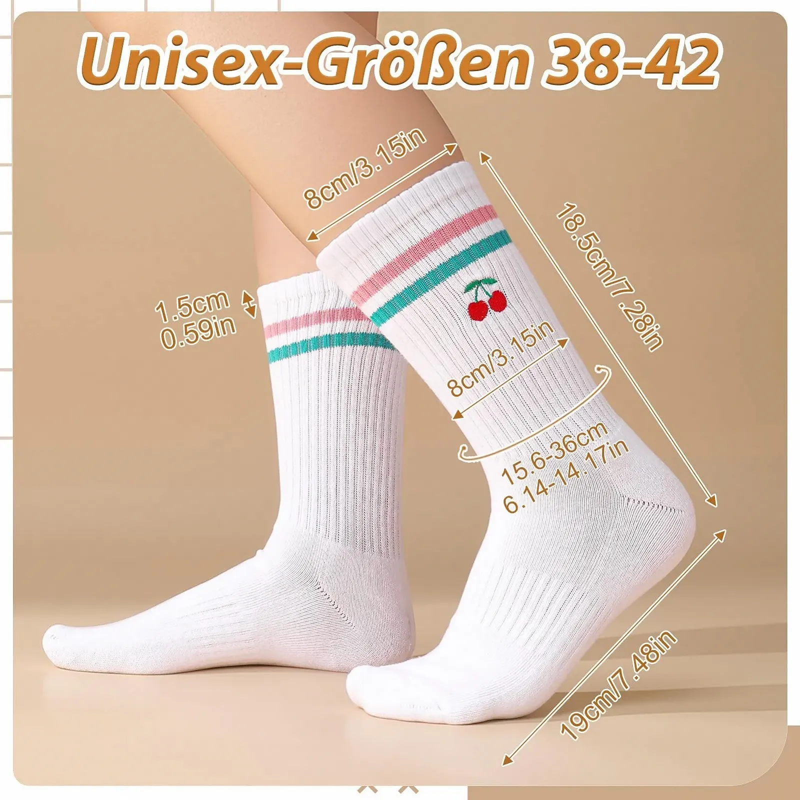 Тенісні шкарпетки Білі з фруктовим візерунком, 6 пар, розмір 38-42, фото №3