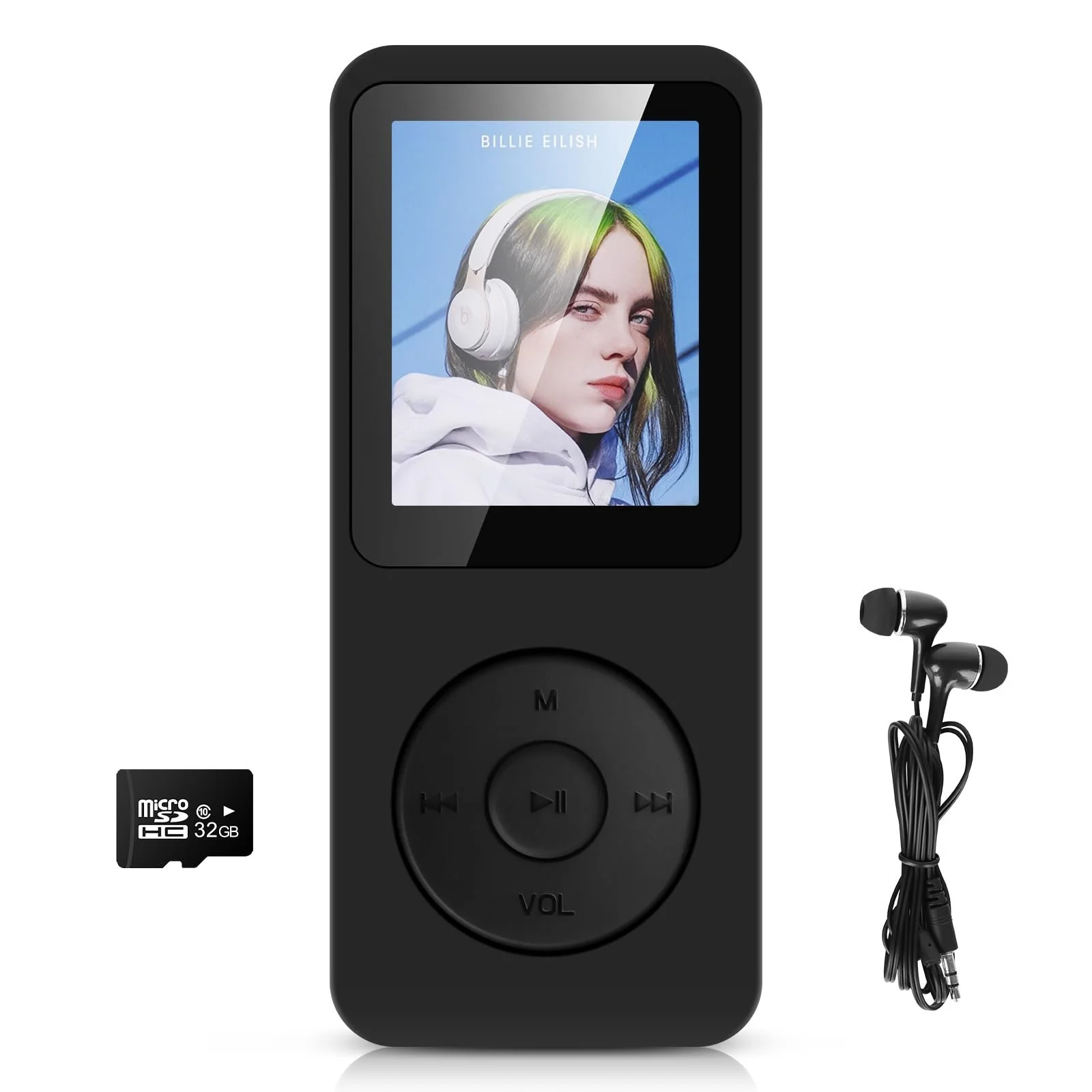 MP3 плеєр Bluetooth 5.3 32 ГБ 1.8-дюймовий TFT кольоровий екран HiFi музика FM-радіо E-Book Запис Підтримка до 128 ГБ Чорний, фото №1