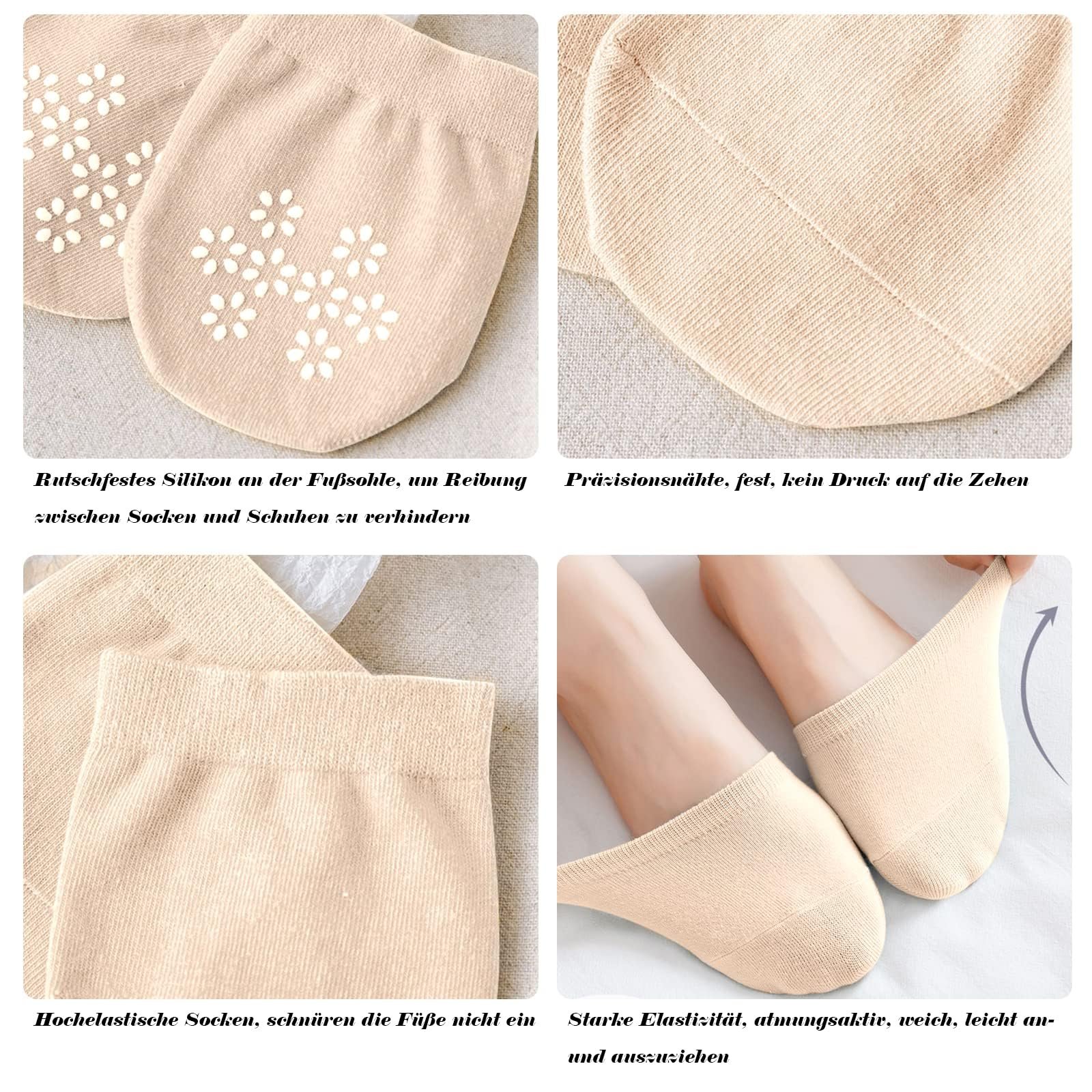 Носки с пальцами ZOCONE, 4 пары, женские, до щиколотки, дышащие, полуноски с нескользящими силиконовыми точками, невидимые носки с пальцами, женские хлопковые носки для высоких каблуков и балета, фото №2