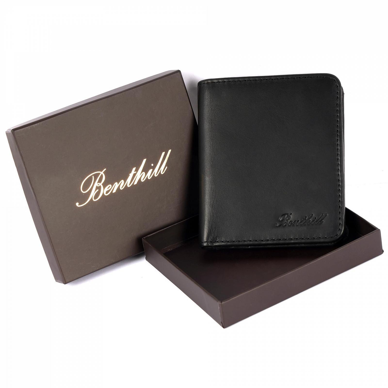 Кошелек Benthill Маленький Из натуральной кожи для мужчин и женщин, RFID-защита, Мини-кошелек, черный, Классический, фото №6