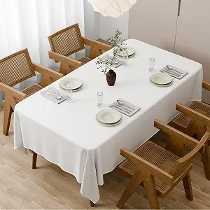 Скатертина Прямокутна Поліестер Захист від плям 140 x 220 см Біла - Фото 1