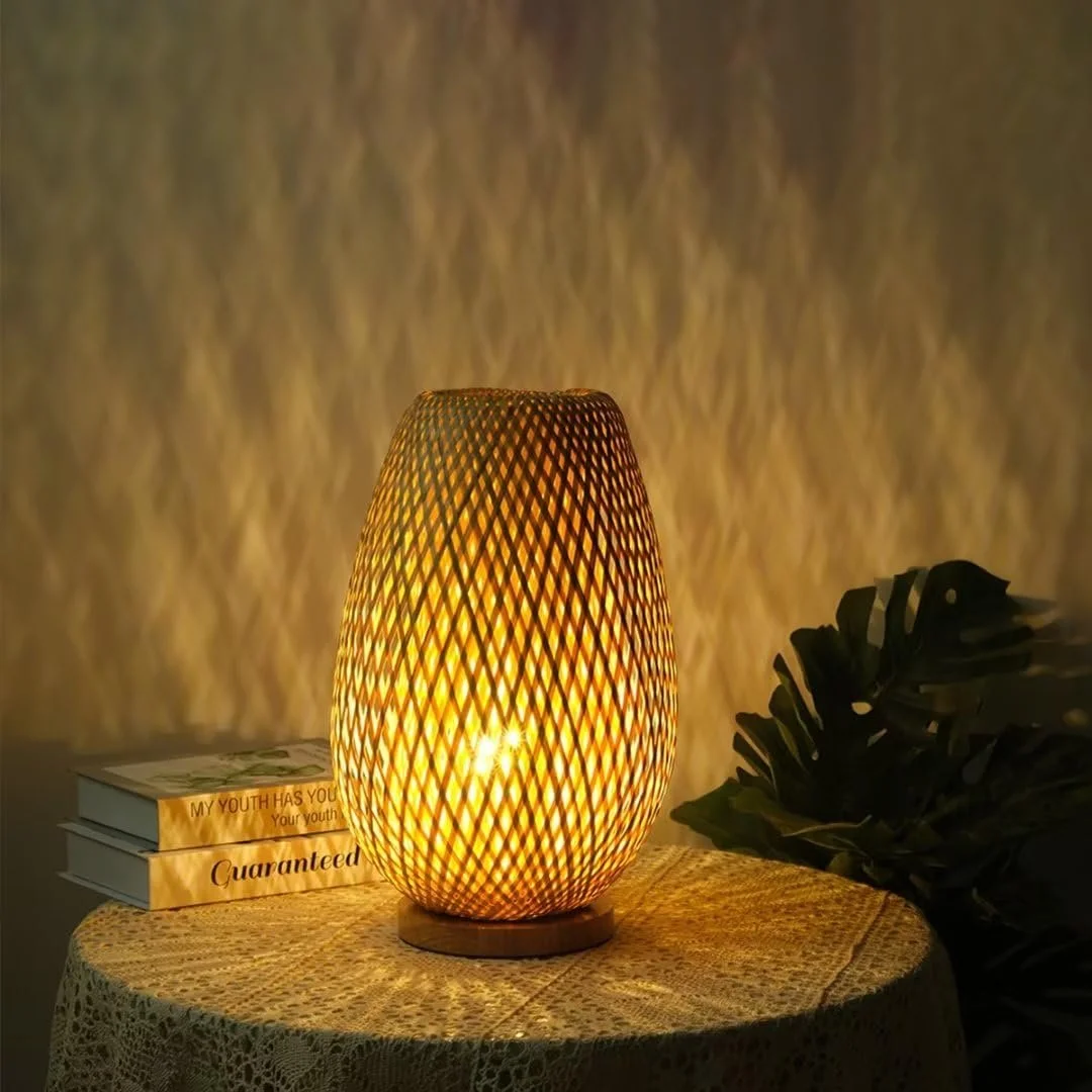 Настільна лампа Bamboo Fabric Style 2 бамбуковий абажур кнопковий перемикач, фото №6