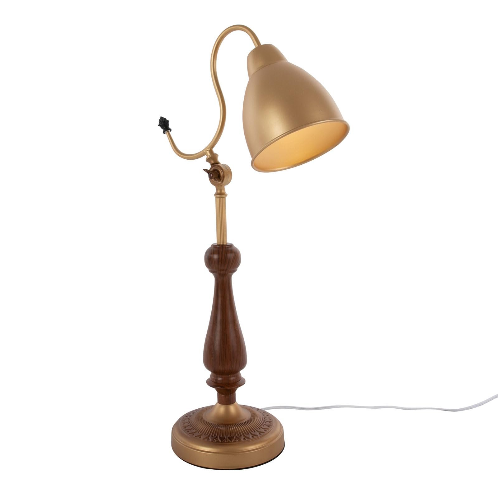 Настільна лампа 40 Вт золота ретро залізо дерево горіх мідь E26, фото №1