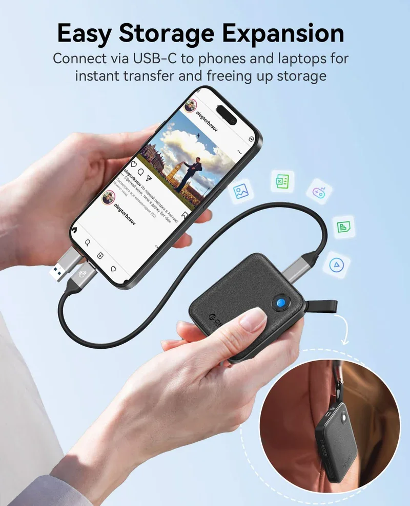 Портативний SSD ORICO eFOX B5 Plus / 4TB / USB-C 3.2 Gen 1 / 460 MB/s / 3D NAND / Чорний, фото №6 Портативний SSD ORICO eFOX B5 Plus / 4TB / USB-C 3.2 Gen 1 / 460 MB/s / 3D NAND / Чорний, фото №6