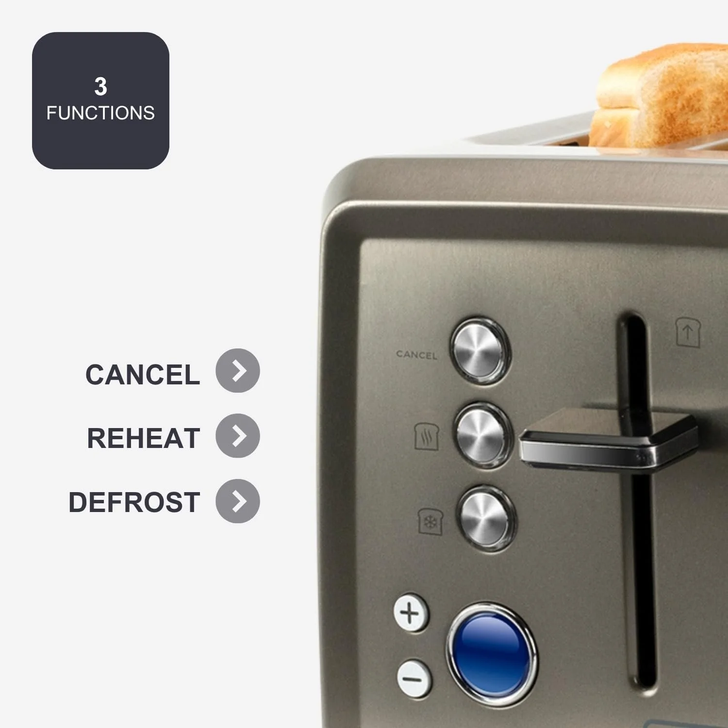 Тостер BLACK+DECKER BXTO1960E, 1960 Вт, цифрове налаштування підсмажування, 6 рівнів, 4 відділення, функції: стоп, розігрів та розморожування, автоматична система центрування, підігрівач хліба, фото №4 Тостер BLACK+DECKER BXTO1960E, 1960 Вт, цифрове налаштування підсмажування, 6 рівнів, 4 відділення, функції: стоп, розігрів та розморожування, автоматична система центрування, підігрівач хліба, фото №4