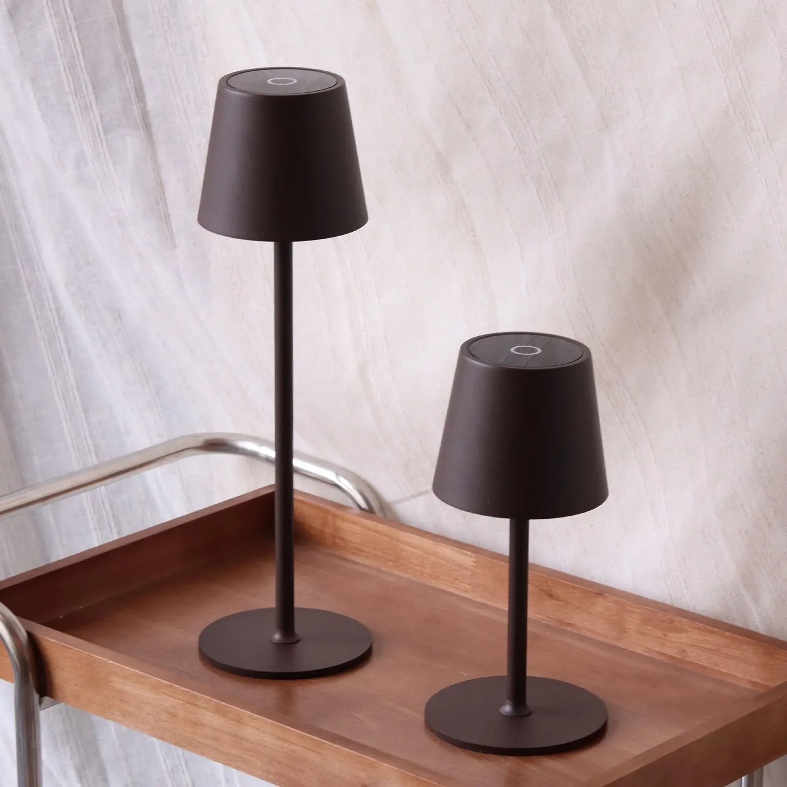 Настільні лампи Набір із 2 шт Сенсорні Димовані Бездротові LED Акумуляторні USB IP54 5200 mAh Темно-коричневий, фото №1