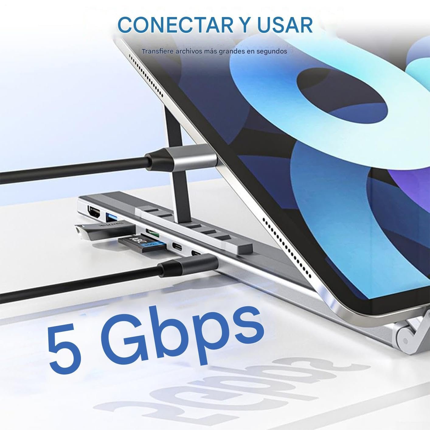 Підставка для ноутбука з док-станцією Регульована підставка для планшета 8-в-1 Мультипортовий адаптер Швидка зарядка та охолодження, фото №8