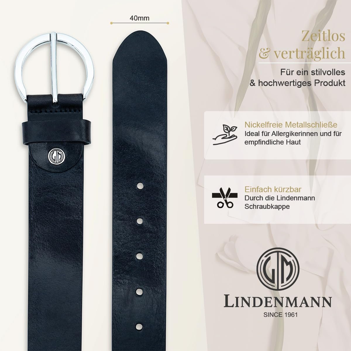 Кожаный ремень LINDENMANN женский 40 мм, цельная коровья кожа, синий, фото №3
