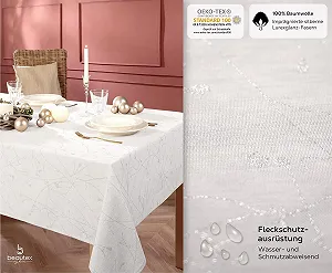 Скатертина бавовняна BEAUTEX St.Tropez із захистом від плям глянцева овальна 140 x 190 см Біла/Срібляста synthetic.ua - Фото 1