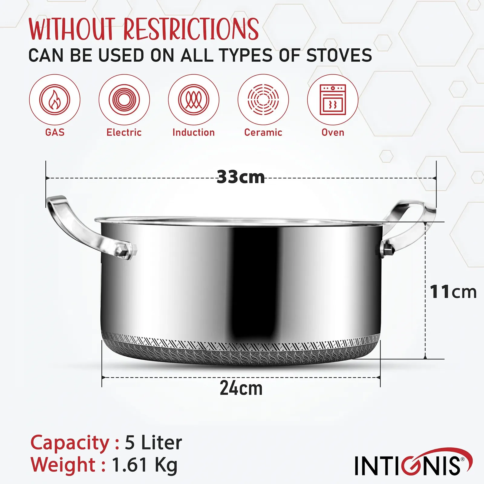 Каструля-кесероль Edelstahl 5 л 24 см з нержавіючої сталі з кришкою антипригарна, фото №2