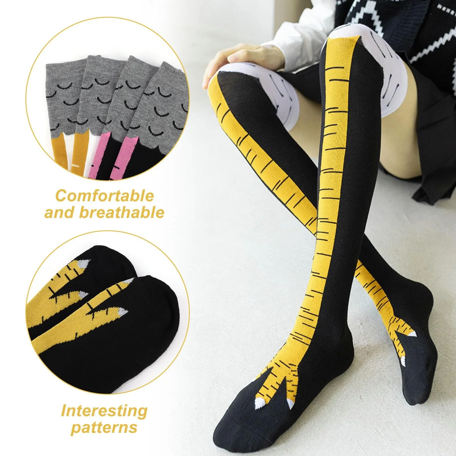 Шкарпетки вище колін JANDH з курячими лапками, 3 пари, фото №3