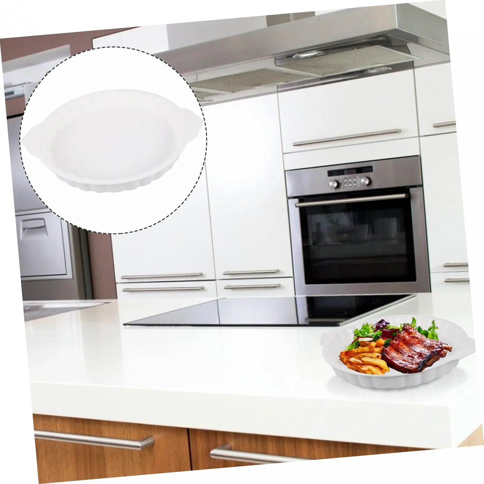 Форма для запікання кругла керамічна з ручками біла, фото №7