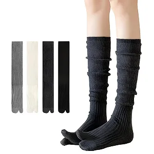 Носки гольфы Slouch Хлопок с раздельным пальцем для женщин, 4 пары, Белый + Черный + Темно-серый + Светло-серый, размер 4-8 - Фото 1