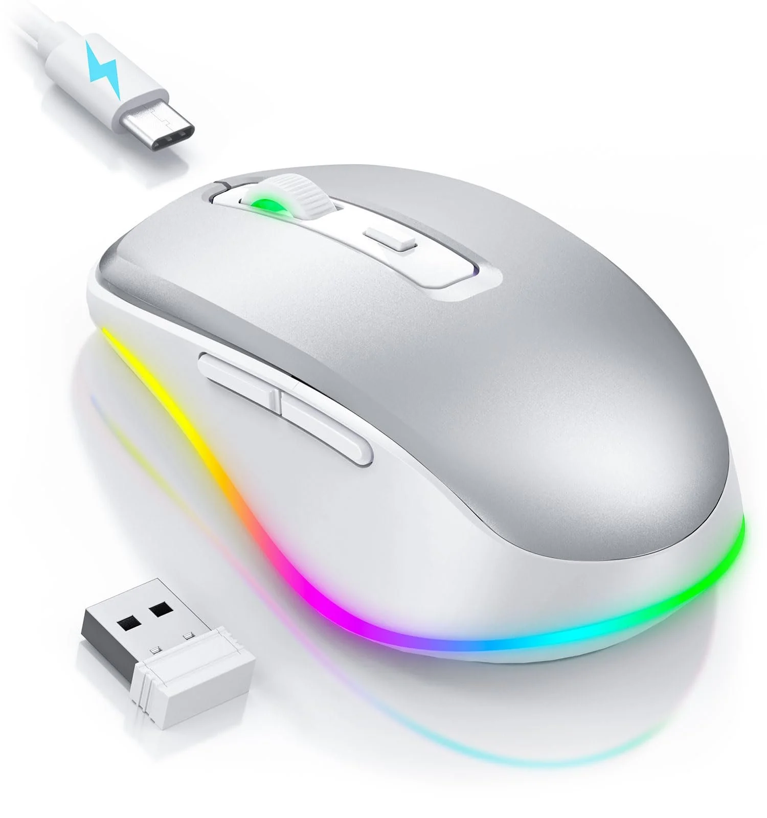 Мышь беспроводная Seenda, LED, перезаряжаемая, с Mouse Jiggler, тихая, 2.4G USB, 2000 DPI, белая, фото №1