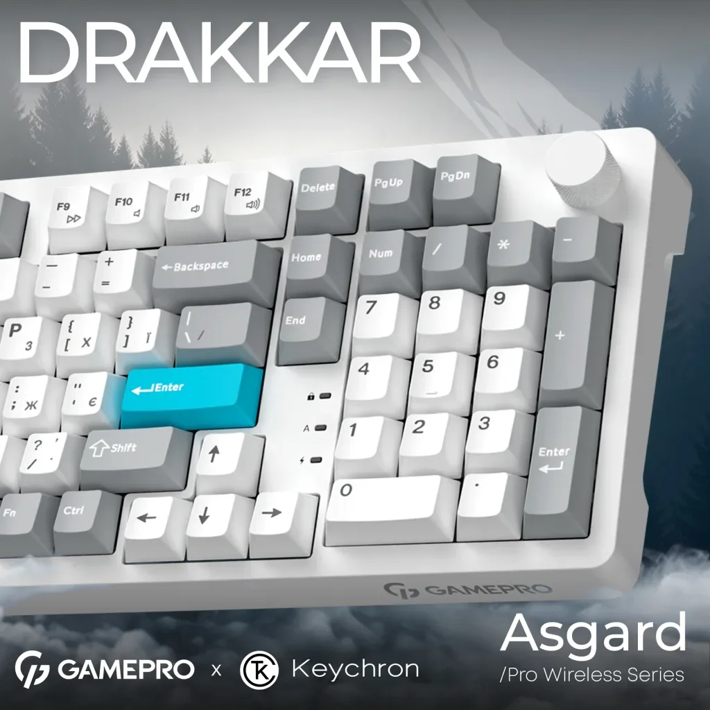Клавиатура GamePro Asgard Drakkar Keychron Super Red Switch Wireless/Bluetooth/USB UA White (MK305WH), фото №6