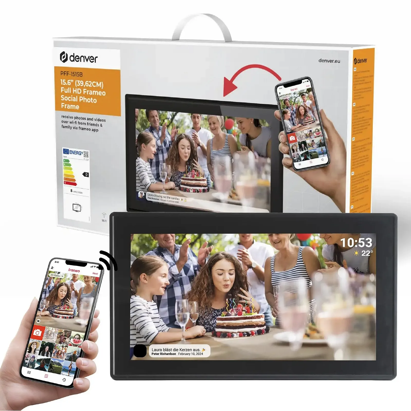 Цифровая фоторамка Denver PFF-1515B 15.6 Inch Full HD IPS Touch Screen Wi-Fi 16GB Black, фото №1