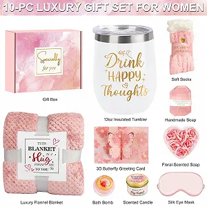 Подарунковий набір Плед Чашка Шкарпетки Маска для сну Ароматична свічка Мило для душу Бомбочка для ванни Вітальна листівка synthetic.ua - Фото 1